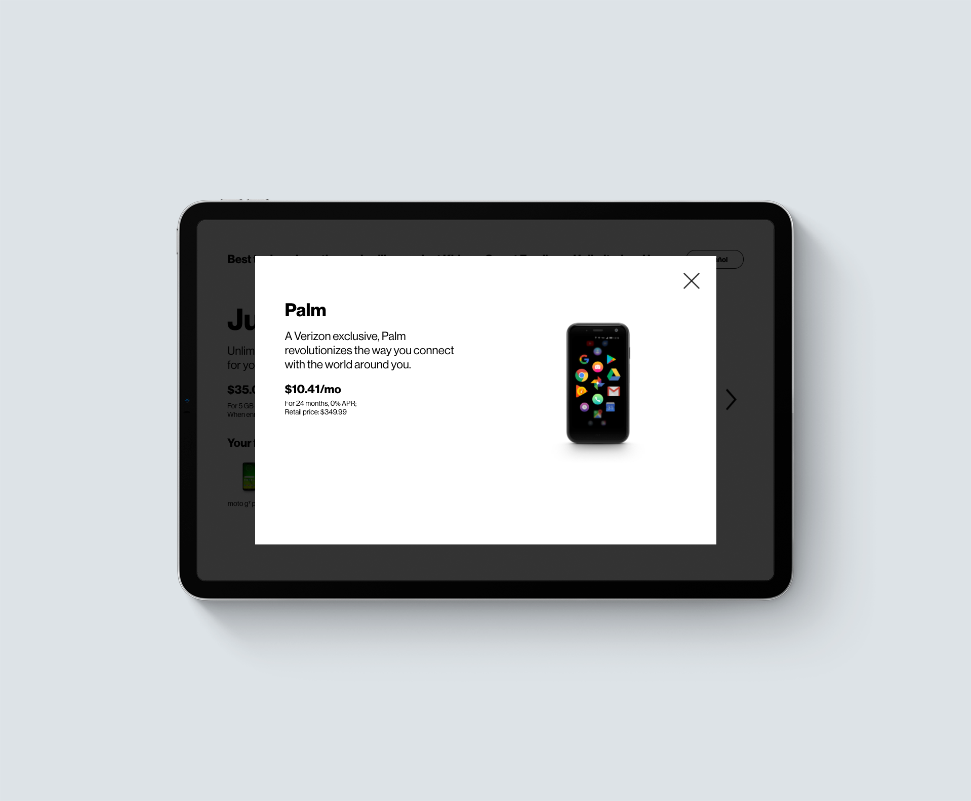 device showing screen from growing up with verizon experience